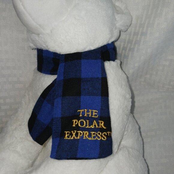 Polar Express Teddy Bear White Plush Blue Plaid Scarf 13" with Bonus Disk 1 DVD - Picture 5 of 6